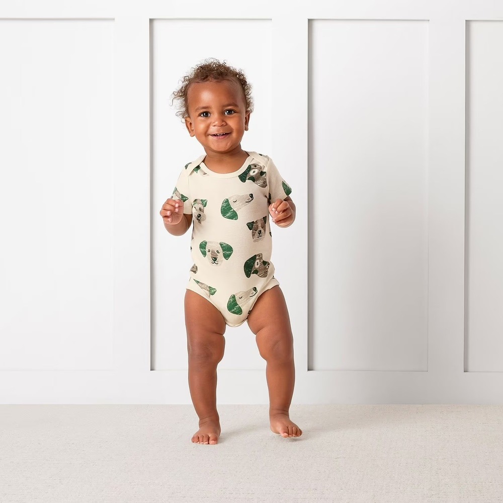 Member's Mark White All-Over Dog Lap Shoulders Organic Cotton Bodysuit Size 6M